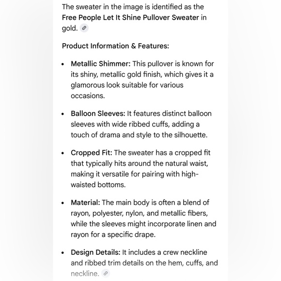 Free People Let it Shine Mustard  Metallic Glitter Ballon Sleeve Light Sweater M - Picture 16 of 16